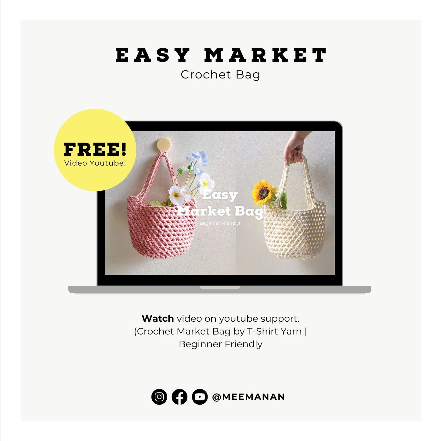 Beginner-Friendly Crochet Market Bag & Water Bottle Holder Pattern PDF