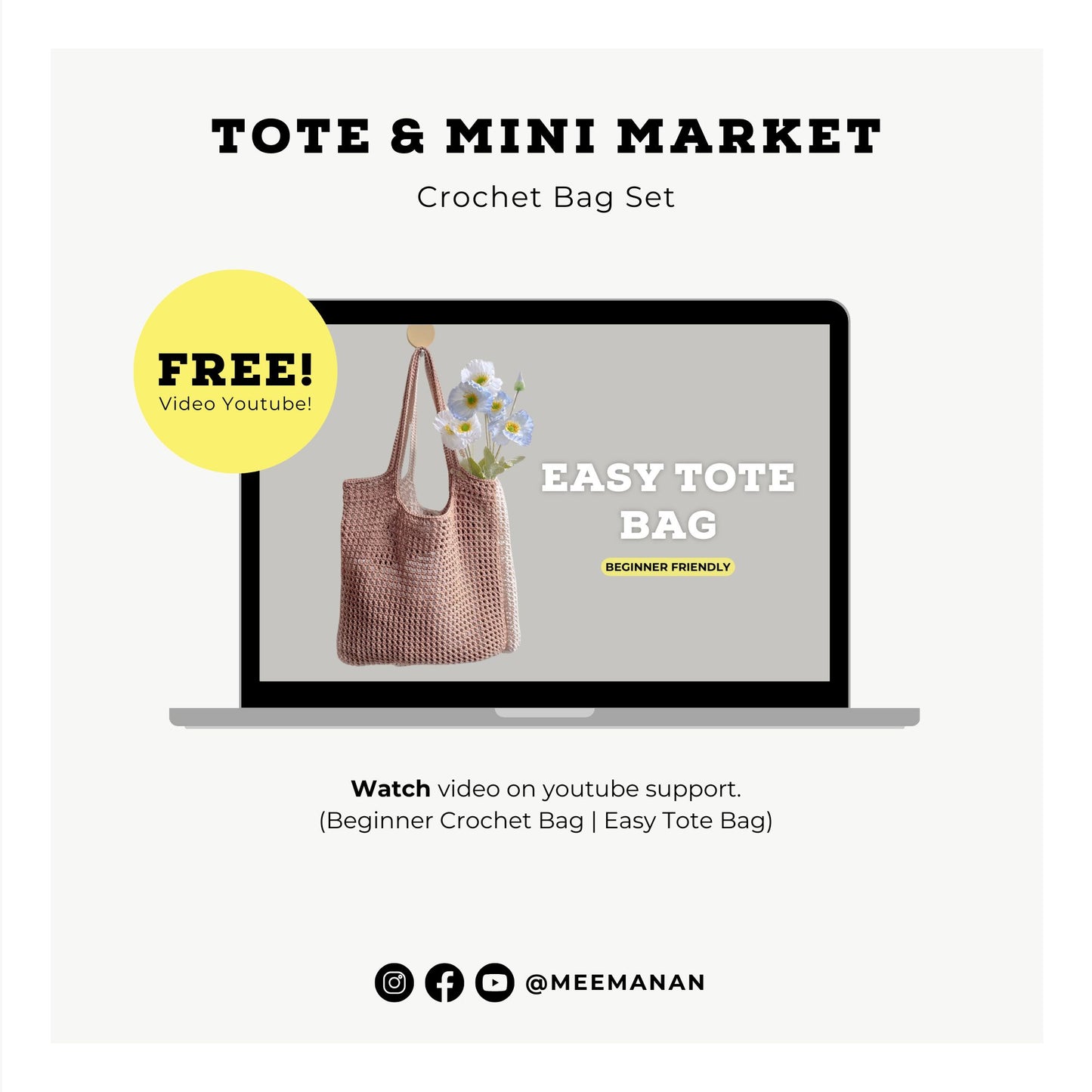 Easy Crochet Tote Bag & Mini Market Bag Pattern PDF